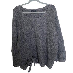 Tahari Woman 3X Grey Knit Sweater Tie Front Casual Career Plus Size